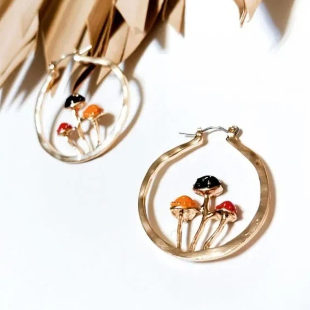 Anthro Mushroom hoop earrings